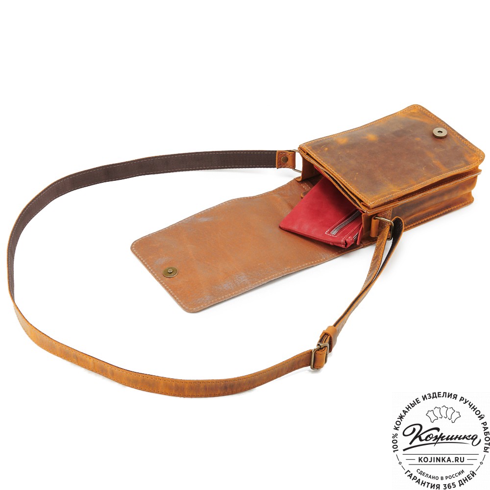 Мужская кожаная сумка "Робин" (рыжий крейзи)